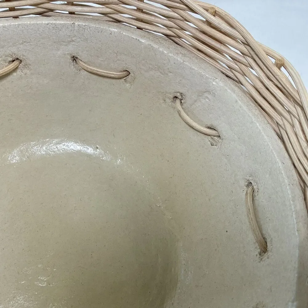 Mud Pie Ivory & Wicker Rattan Paper Mache Nesting Bowls Set/2 Cottage Farm Beach